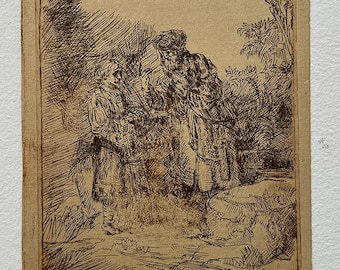 Grabado de Rembrandt sobre papel, Renacimiento, antigüedad