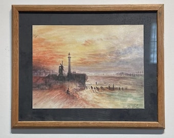 William Turner Painting  on paper - Maritime  art, boats, Sunset at Docks