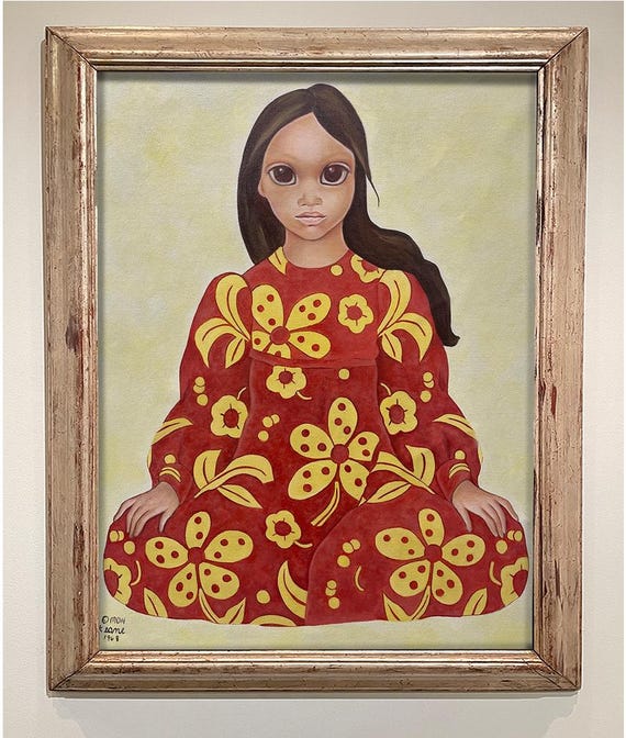 Margaret Keane Painting on Canvas - Hawaiian Girl - Portrait, Pop
