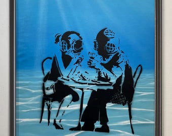 BANKSY painting on canvas - Underwater Date, Pop Art, Urban art,