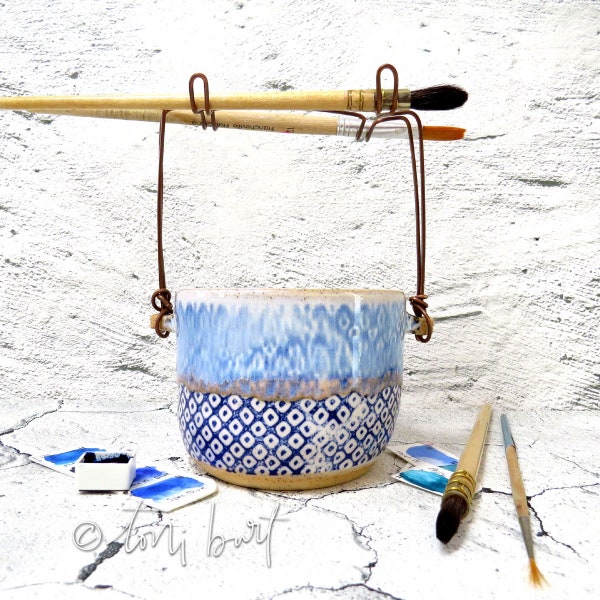 artist paint brush water jar - creative soul series - watercolour brush holder - handmade ceramics - unique artist gift - art tools
