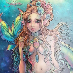 Dark Fantasy adult COLORING book beautiful characters 20 artworks greyscale fairy magical witch mermaid beautiful coloring pages by sakuems