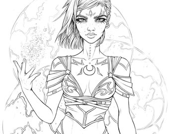 Space Warrior Coloring Page: Galaxy Superhero Art (Digital Download)