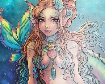 Dark Fantasy adult COLORING book beautiful characters 20 artworks greyscale fairy magical witch mermaid beautiful coloring pages by sakuems