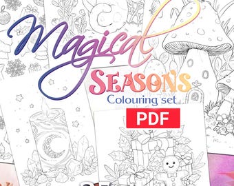 Magical Seasons colouring Book, Fantasy characters, Animals, seasons Nature Art (Digital Download)