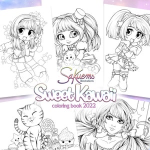 PDF DIGITAL Sweet Kawaii adult COLORING book beautiful manga cute chibi animal fantasy characters 20 artworks coloring pages by sakuems image 1