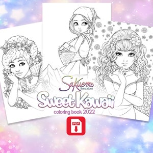 PDF DIGITAL Sweet Kawaii adult COLORING book beautiful manga cute chibi animal fantasy characters 20 artworks coloring pages by sakuems image 2