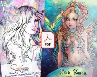 40 designs PDF Coloring book advanced adult colouring 40 designs beautiful woman, fairies, angel, witches, magical coloring pages by sakuems