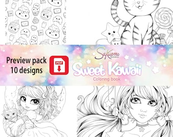 PDF Sweet Kawaii cute family colouring book 10 design manga bubbly chibi characters coloring pages by sakuems