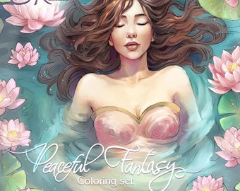 Peaceful Fantasy Coloring Pages, Magical Characters (PDF Digital)