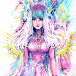 PRINT &quot;Noah&quot; Fantasy angel magical girl final fantasy character design gold wings rainbow art by Sakuems