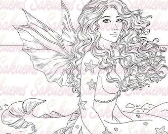 Mermaid Coloring Page – Fantasy Portrait Line Art (Digital Download)
