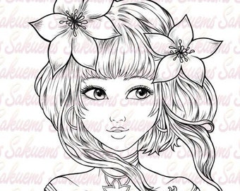 Fantasy Woman Portrait Digital Stamp – Coloring Page (JPG)