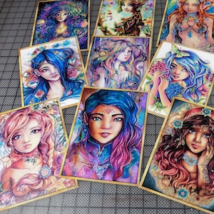 ACEOS Cards collection Fantasy art nouveau beautiful woman flowers, mermaids, angels, pretty girls by Sakuems