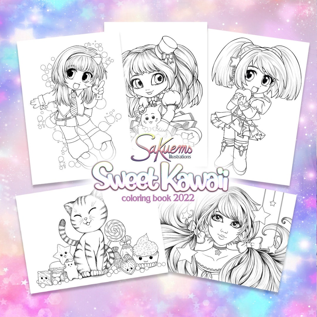 PDF DIGITAL Sweet Kawaii Adult COLORING Book Beautiful Manga Cute Chibi ...