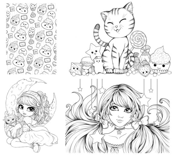 Kawaii Girls Livre de Coloriage: 50 Dessins Kawaii pour Les Filles