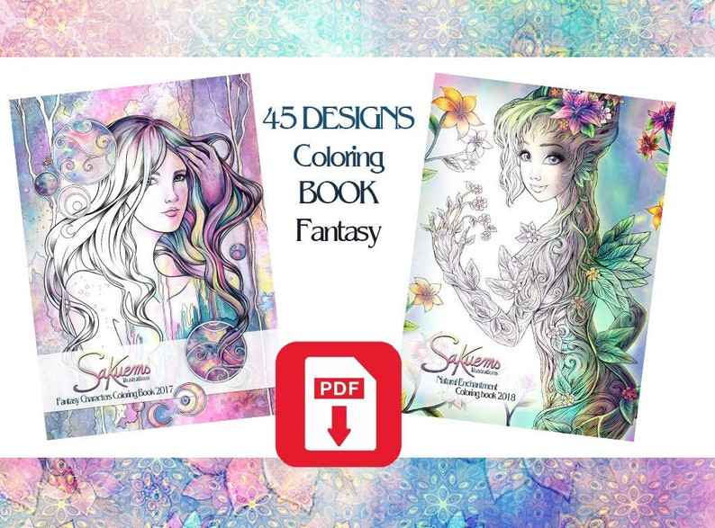 45 ART PDF Coloring book advanced adult colouring book 45 designs beautiful woman, fairies, angels, coloring pages by sakuems 