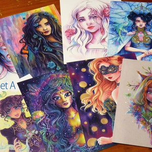 Fantasy Art Prints Collection: Magical Women, Mermaid, Flowers (4x6 A6)