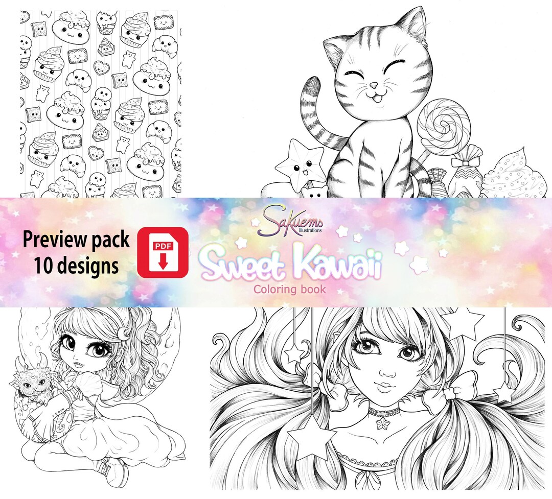 PDF Sweet Kawaii Cute Family Colouring Book 10 Design Manga Bubbly