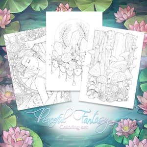 A4 8,5x12 Peaceful Fantasy coloring set with 15 beautiful magical characters, meditation, zen, mandalas, nature and landscapes by Sakuems image 5