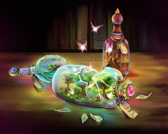 Fine ART Photo PRINT fantasy fairy world bottle art colorful scenery by sakuems