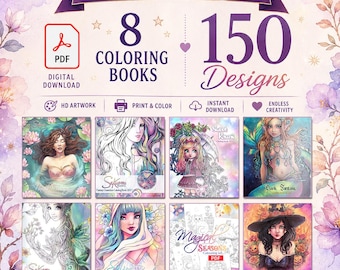 Sakuems 10th Anniversary Collection | 150 Fantasy Coloring Pages | 8 Books | Printable PDF Bundle