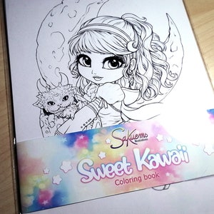 Sweet Kawaii Mini coloring book A4 8,5x12" Adorable cute characters manga, fantasy, candies, animals and fantasy coloring pages by Sakuems