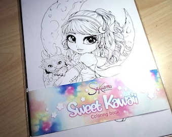 Sweet Kawaii Mini coloring book A4 8,5x12" Adorable cute characters manga, fantasy, candies, animals and fantasy coloring pages by Sakuems