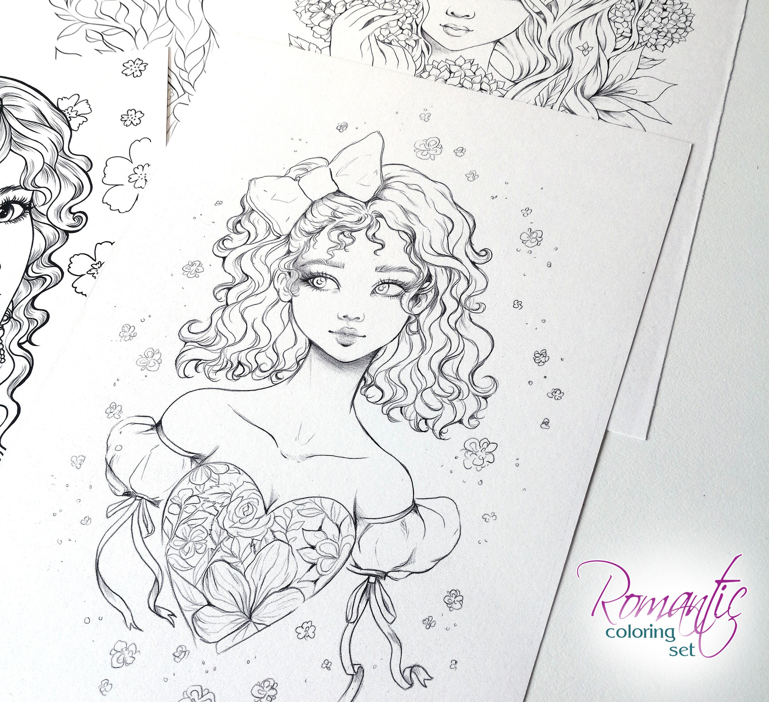 ROMANTIC Coloring SET A5/6x8 Thick Cardstock Pages With - Etsy UK
