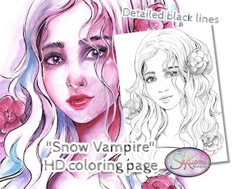 Snow Vampire Woman Portrait Coloring Page (Digital Download)