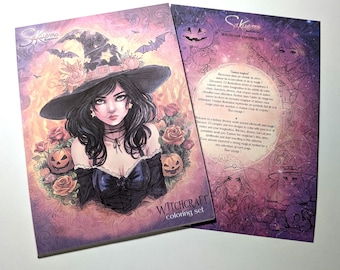 Witchcraft Coloring Set, Adult Fantasy Art, 10 Designs