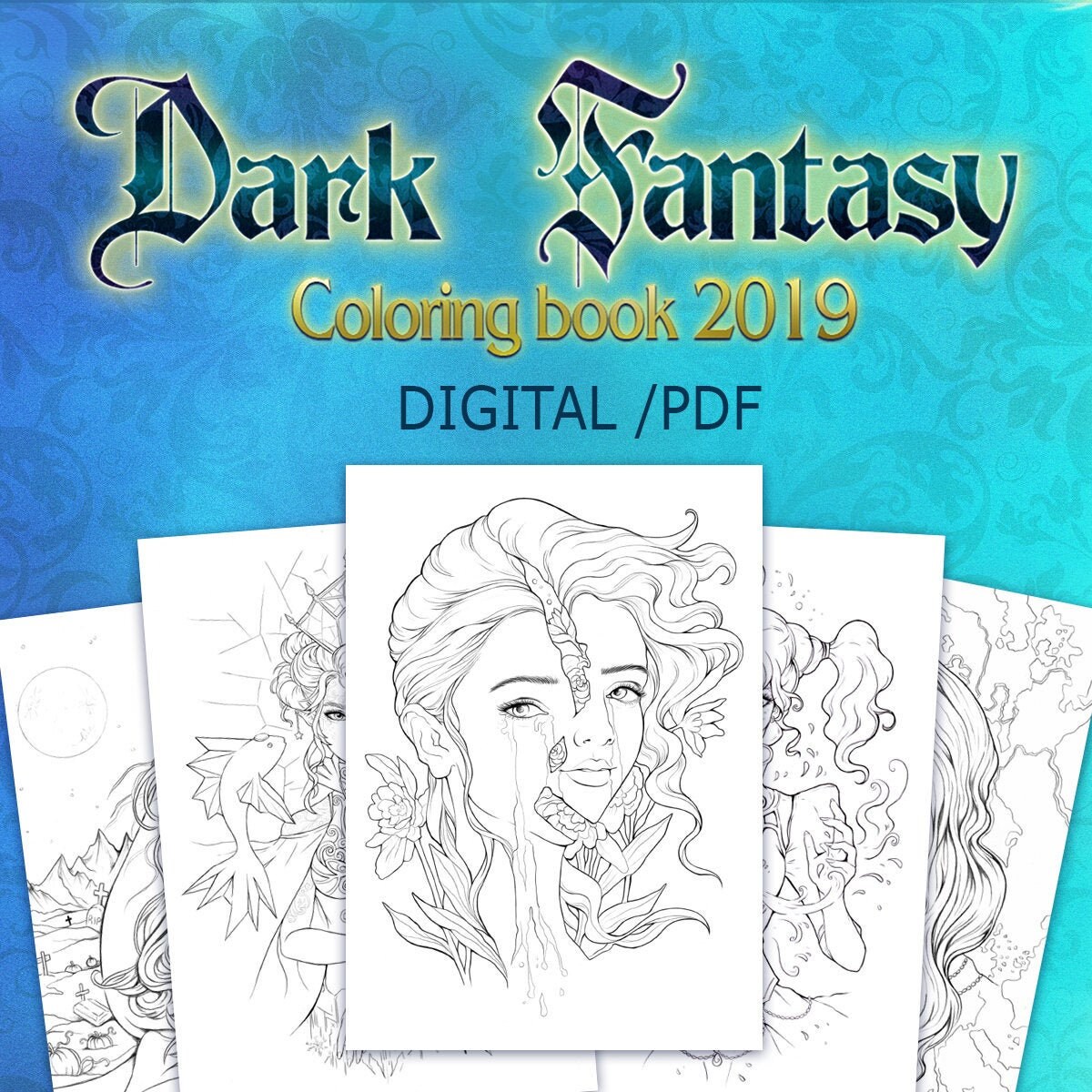 Digital Coloring Book of Dark Fantasy Art as Downloadable PDF -  Finland