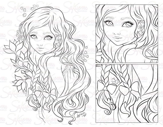 Digital Stamp Line Art Coloring Page Beautiful Fantasy Nature Etsy