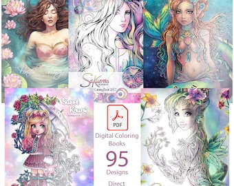 95 Fantasy Art Coloring Pages, Magical Characters (PDF Digital Book)