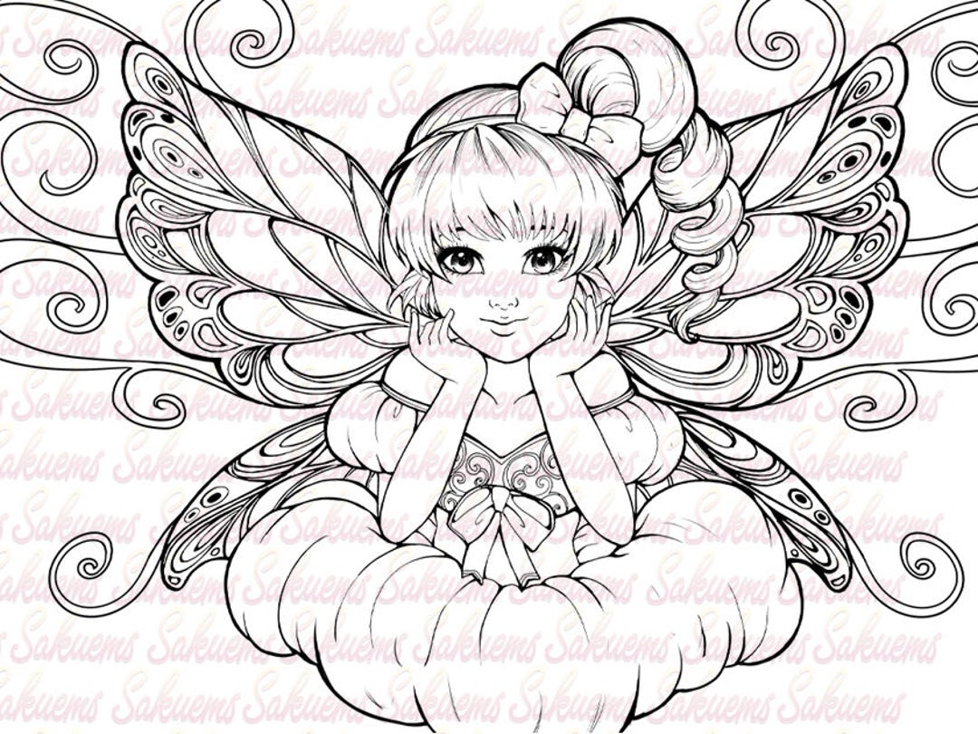 Digital Stamp Fantasy Portrait Cute Fairy Art Coloring Book Blank Image
