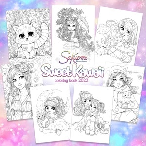 PDF DIGITAL Sweet Kawaii adult COLORING book beautiful manga cute chibi animal fantasy characters 20 artworks coloring pages by sakuems image 3