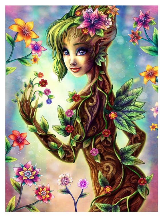 Fine ART Photo PRINT Fantasy Floral Fairy Tree Girl Naturalis Flora Gaïa  Earth Spirit Bright Colors by Sakuems 