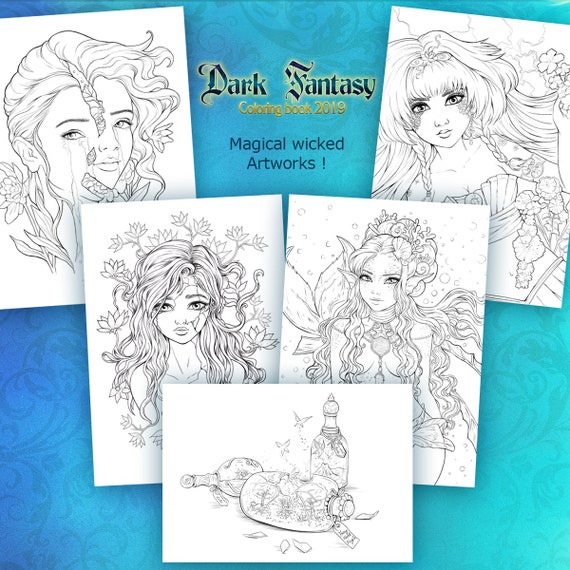 Download Pdf Digital Dark Fantasy Adult Colouring Book 20 Artworks Etsy