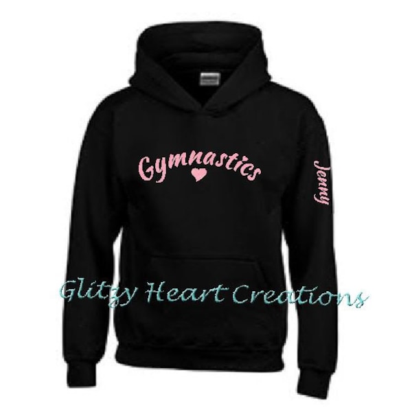 Personalized Gymnastics hoodie, girls hoodie, gymmastics clothing, personalised kids hoodie, gymnast hoodie, gymnastics and heart design,