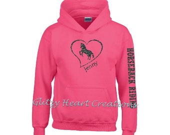 Personalized girls hoodie, Horse design hoodie, horseback riding, riding hoodie, kids clothing, equestrian, horse in heart, personalised,