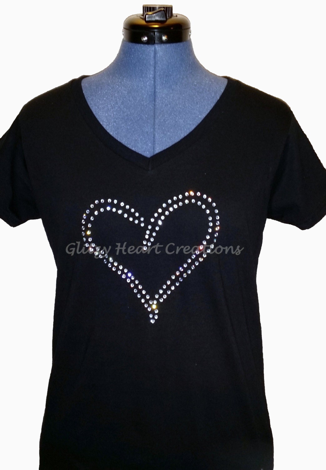 Rhinestone Tshirt Doubleline Heart Design Women's Tee Etsy Canada