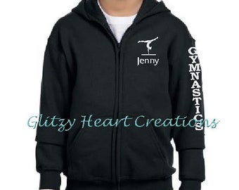 Personalized gymnastics hoodie, full zip gymnast hoodie, personalised hoodie, gymnastics clothing, girls hoodie, kids clothing, kids hoodie,