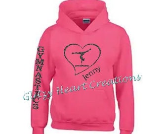 Personalized girls hoodie, Gymnastics hoodie, gymnast hoodie, gymnastics clothing, personalised gymnast pullover, gymnast on beam in heart