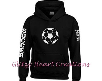 Personalized girls hoodie, Soccer hoodie, gym clothing, sports hoodie, glitter pullover, kids clothing, soccer clothing, personalised,