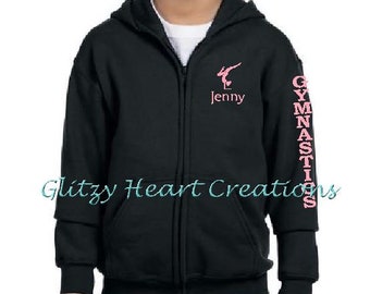 Personalized gymnastics hoodie, full zip gymnast hoodie, personalised hoodie, gymnastics clothing, girl hoodie, arm balance design, full zip