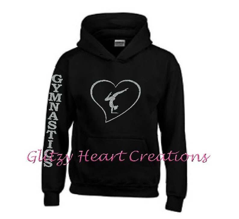 Gymnastics hoodie with gymnast balance in heart glitter pullover glitter gymnastics top kids clothing, gymnastics clothing girls hoodie