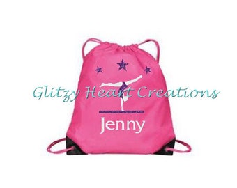 Personalized Girls Gymnast Bag, Gym Bag, Girls Bag, Gymnastics Bag, Cinch Bag, Drawstring Bag, Kids Bag, Gymnast on beam, glitter bag