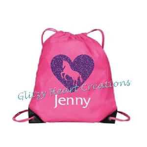 Sac fille personnalisé, cheval en coeur des, sac de sport, sac fille, sac Love Horses, sac à sangle, sac à cordon, sac pour enfant, sac western scintillant,