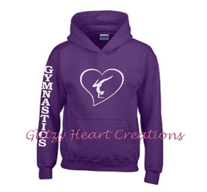 Gymnastics hoodie with gymnast balance in heart glitter pullover glitter gymnastics top kids clothing, gymnastics clothing girls hoodie
