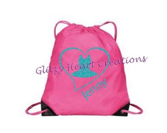 Personalized Girls Dance Bag, Gym Bag, Girls Bag, Dancer Bag, Kids Bag, Drawstring Bag, Cinch Bag, Personalised bag, Dance costume in heart,